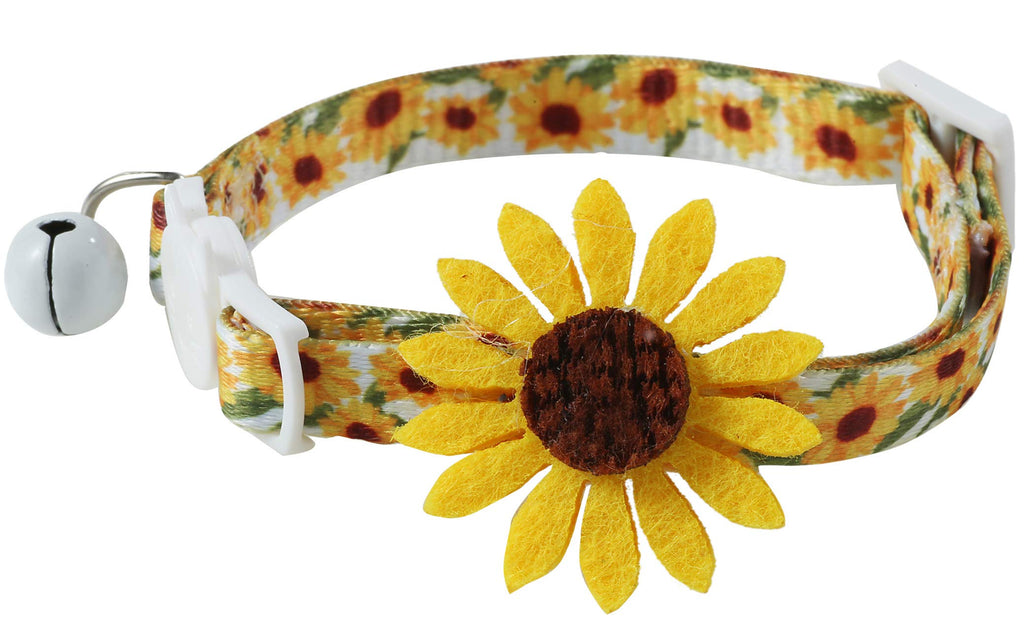 Flower Cat Collar with Detachable Sunflower Charm,Yellow Breakaway Kitten Collar with Bell - PawsPlanet Australia