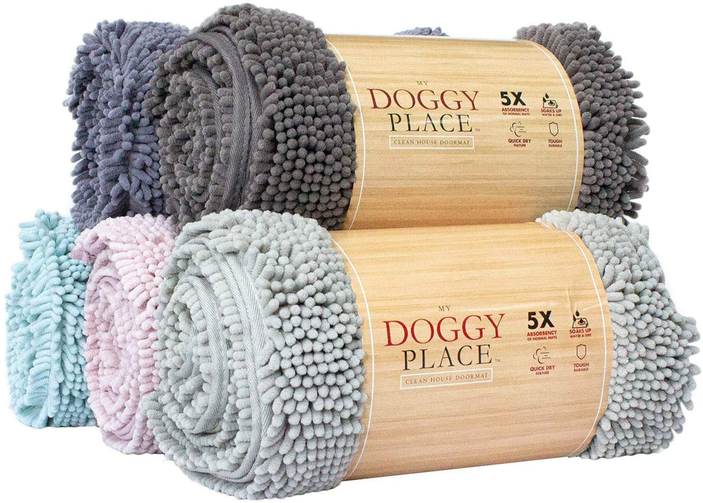 My Doggy Place-Ultra Absorbent Microfiber Chenille Dog Door Mat, Durable, Quick Drying, Washable, Prevent Mud Dirt(Print in Red, Oatmeal, Brown, Charcoal, Navy Blue, Sizes:Medium,Large,XL/Runner) Medium (31" x 20") Ash - PawsPlanet Australia