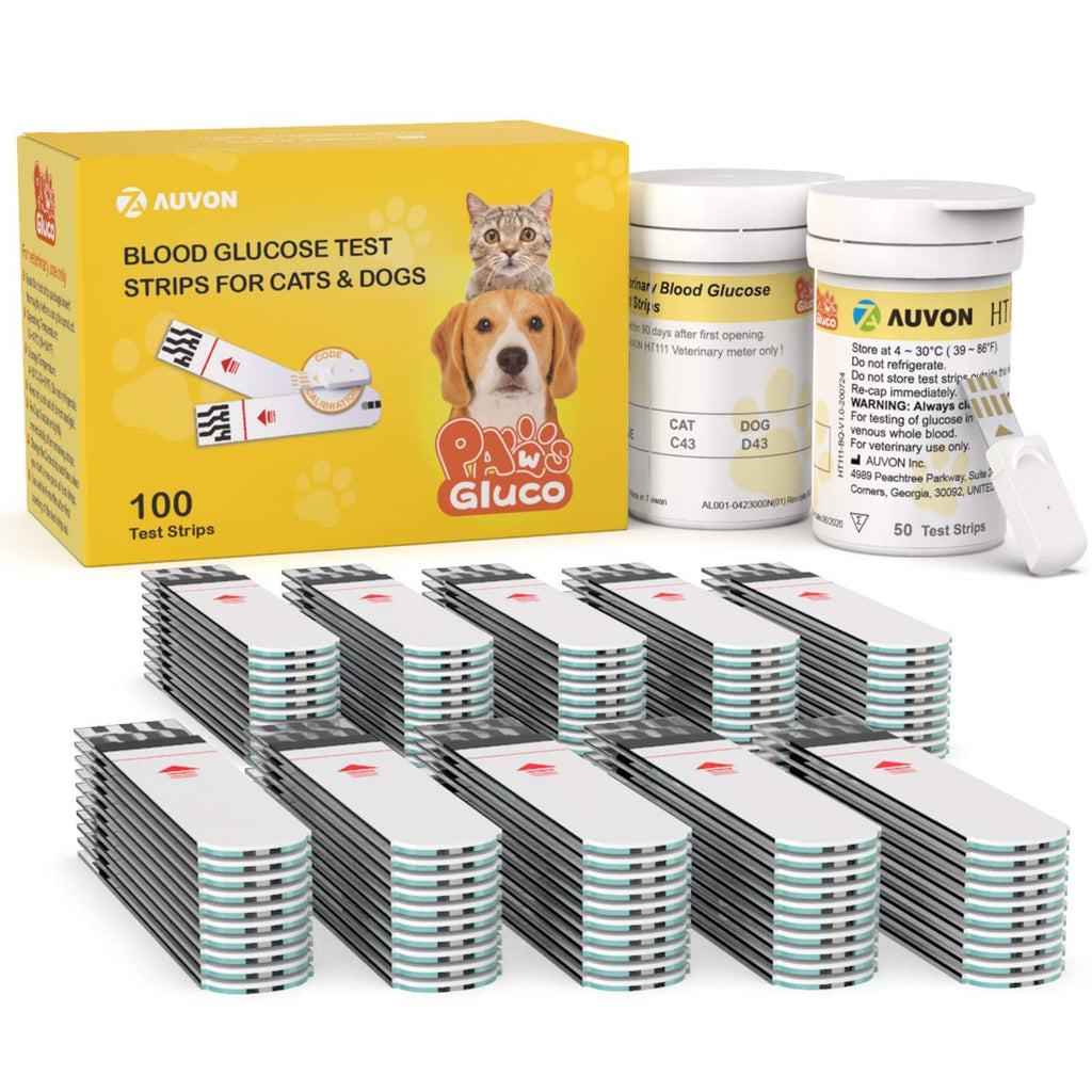 [Australia] - AUVON Blood Glucose Test Strips for Dogs and Cats (100 Count) for use with AUVON High-Tech Veterinary Animal-Specific Blood Sugar Test Kit 
