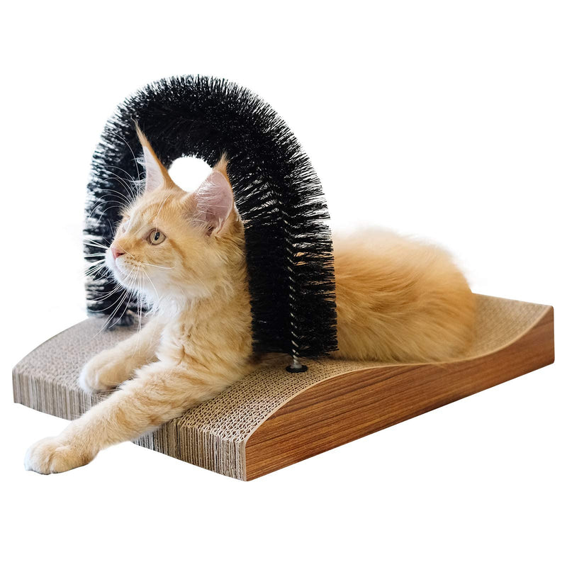 FUKUMARU Cat Self Groomer, 2.0 Version Cat Arch Face Scratcher with Scratcher Pad, Cats Back Grooming Massager Toy Brush for Indoor Kitten and Small Dog Wood Grain Upgrade - PawsPlanet Australia