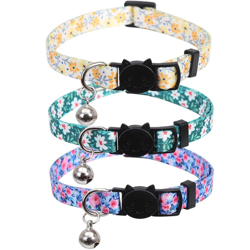 Lamphyface 3 Pack Cat Collar Floral with Bell Breakaway Adjustable Flower for Cats Kitten - PawsPlanet Australia