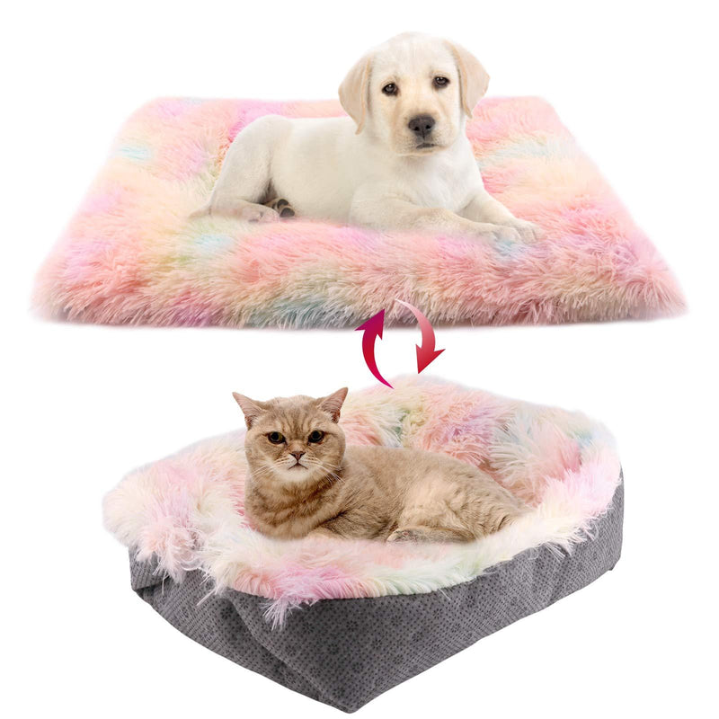Chintu Cat Beds for Indoor Cats Machine Washable Dog Crate Mat 2-in-1 Rainbow Calming Dog Bed Plush Fluffy Faux Fur Pet Bed for Small Medium Dogs and Cats 24 x 20 Inch - PawsPlanet Australia