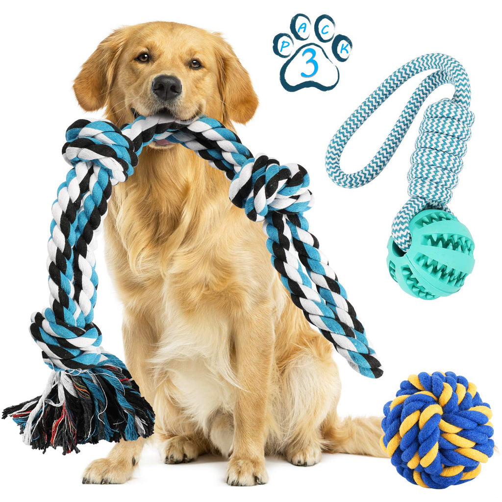 Dog Rope Ball Interactive Tug of War Toy, Suction Cup Dog Toy Aggressive Chewers, Puppy Tug Toy Squeaky Ball Puzzle Toys for Teeth Cleaning Toys for Small Medium Large Dog Blue Rope - PawsPlanet Australia