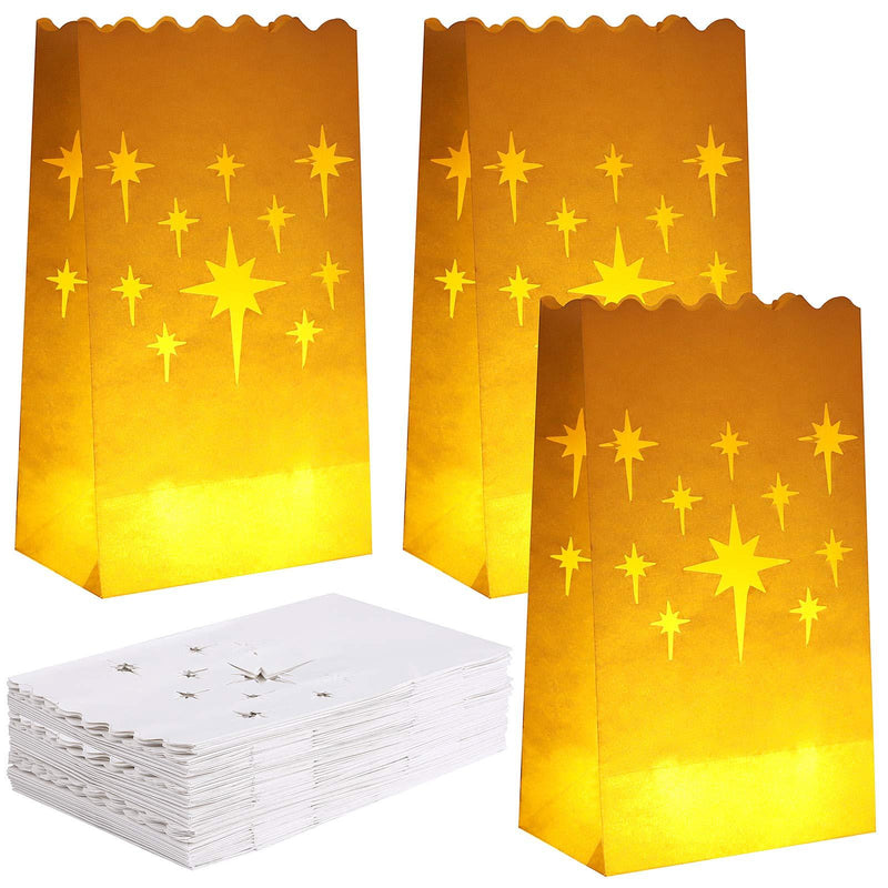 ANECO 48 Pieces Stars Design Luminary Bags White Paper Lantern Bags Flame Resistant Candle Bags Tealight Holders Luminary Bags for Christmas, Wedding, Reception, Party Decoration - PawsPlanet Australia