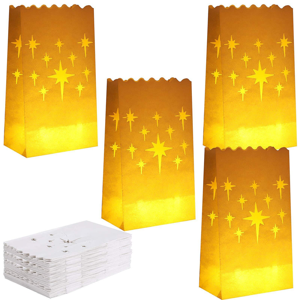 ANECO 72 Pieces Stars Design White Luminary Bags Paper Lantern Bags Flame Resistant Luminary Bags Tealight Candle Holders for Home, Outdoor, Christmas Party Decoration - PawsPlanet Australia