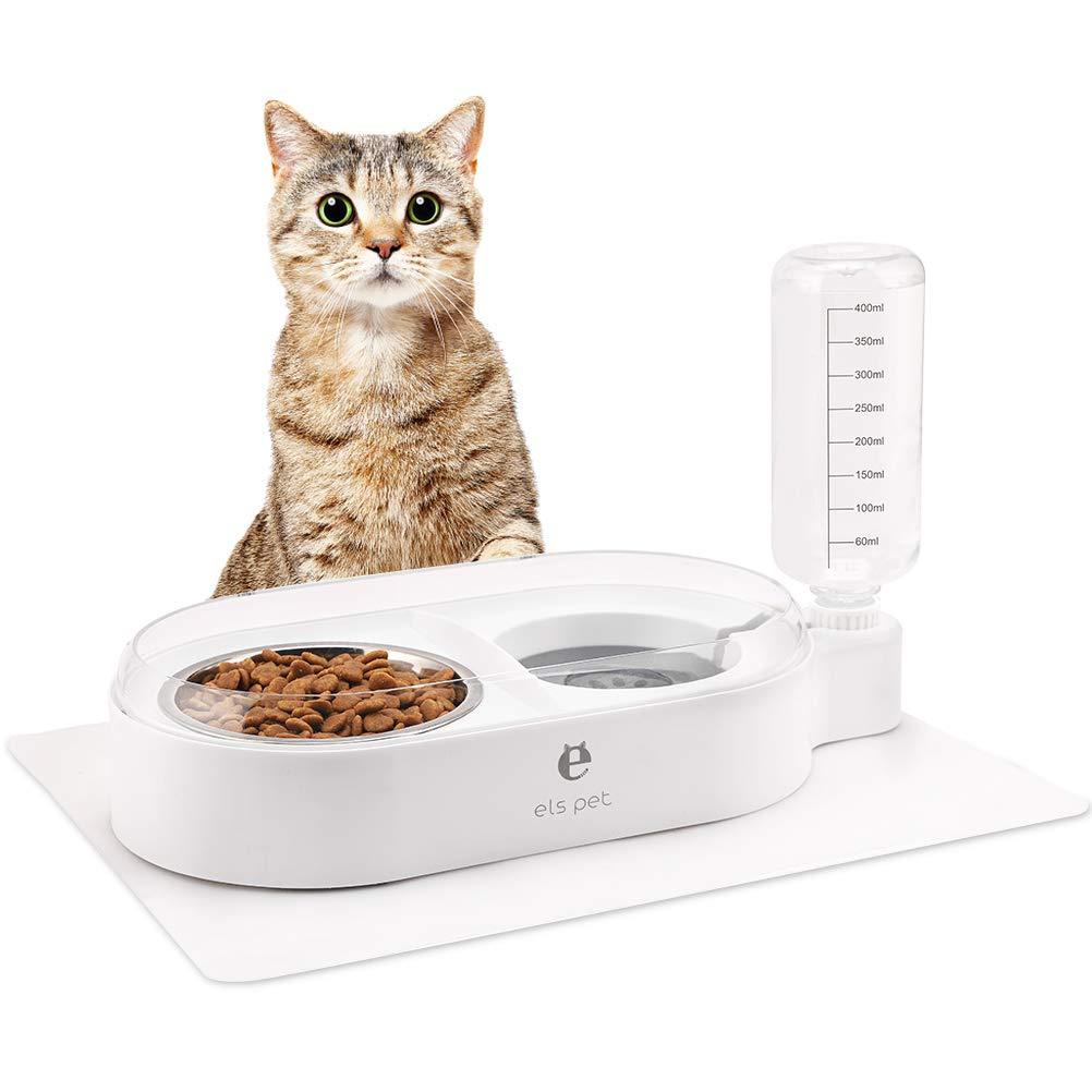 BINGPET Food and Water Bowls for Dog Cat - Detachable Double Bowls Automatic Water Dispenser Pet Stainless Steel Feeder Bowl with Food Mat No-Spill Cat Bowls for Puppies and Kitty - PawsPlanet Australia