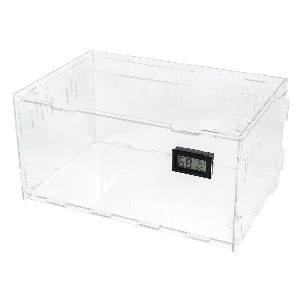 BETAZOOER Reptile Terrarium Aquarium Breeding Tank Acrylic Reptile Feeding Box with Temperature Hygrometer 11.4"x7.7"x5.9" - PawsPlanet Australia