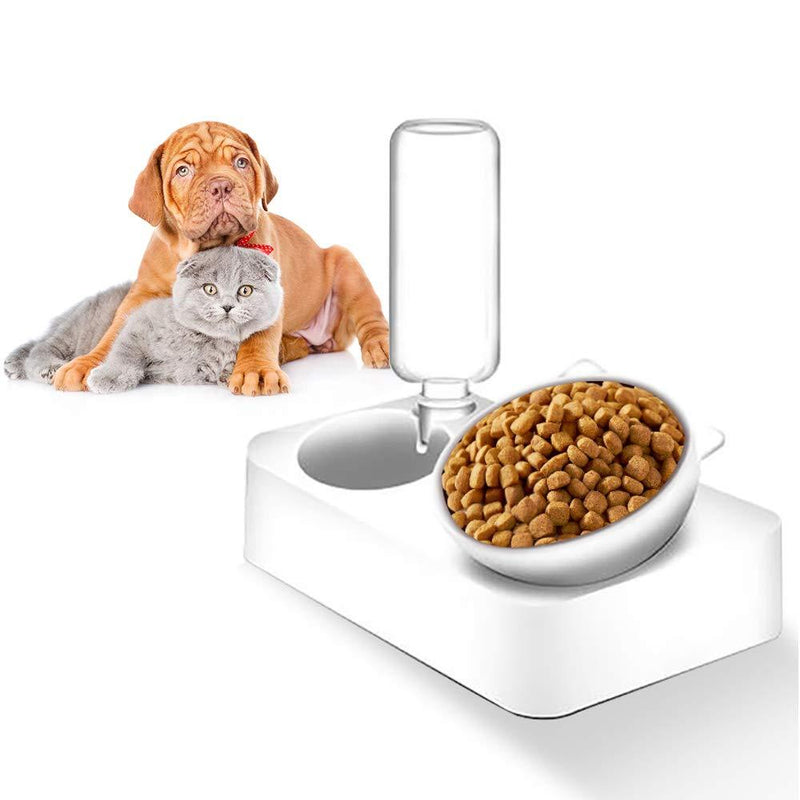 [Australia] - Morecute Gravity Water and Food Cat Bowls - 15°Tilted Automatic Water Dispenser Double Pet Bowl for Cat Puppy Small Dogs, Raised Cat Bowls, Cap Never Rust, 20.3 oz 