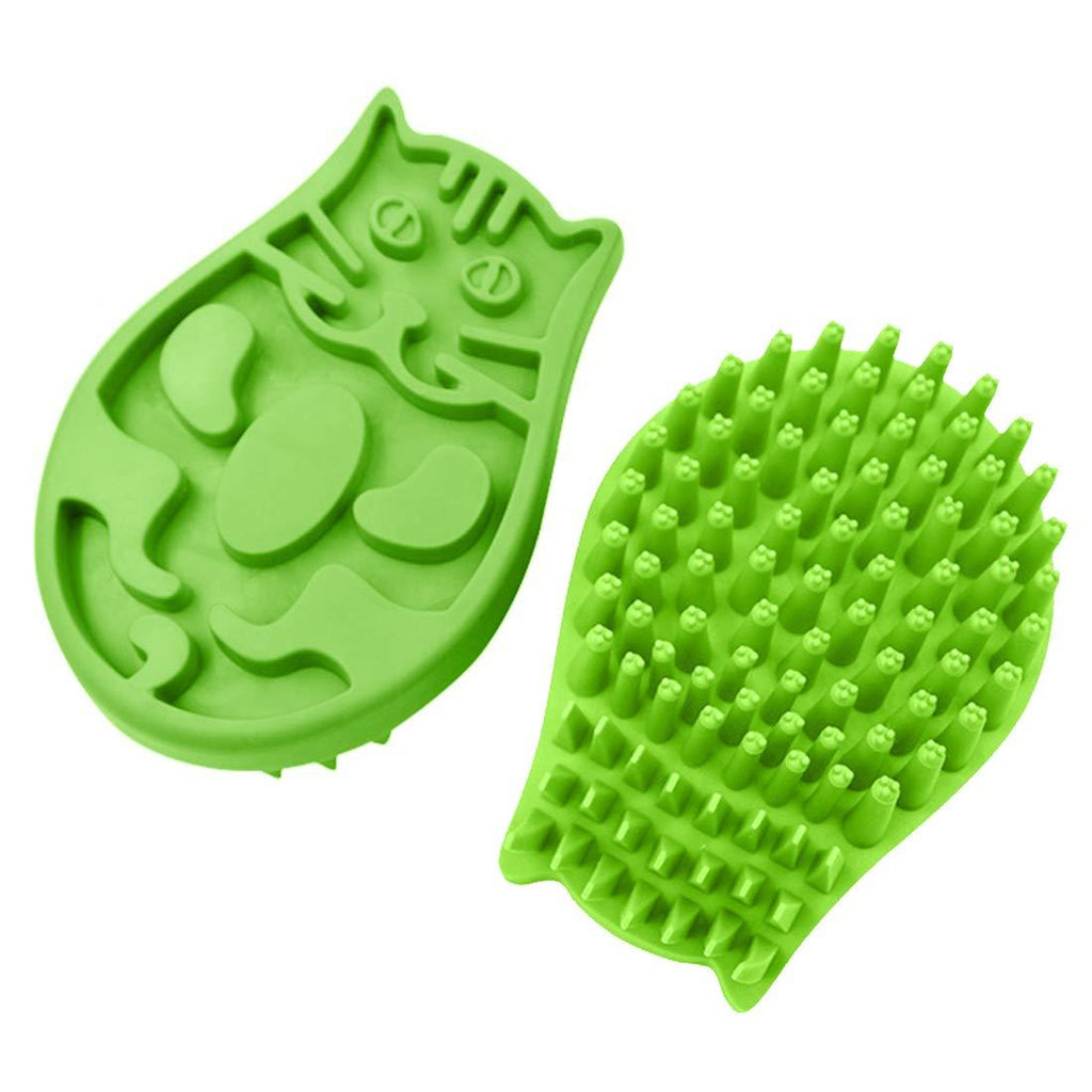 JOYPAWS Pet Bath Brush/Massage Brush, Pet Grooming Comb for Shampooing and Massaging Dogs, Cats, Small Animals with Short or Long Hair - Soft Rubber Bristles Gently Removes Loose & Shed Fur Green Cat - PawsPlanet Australia