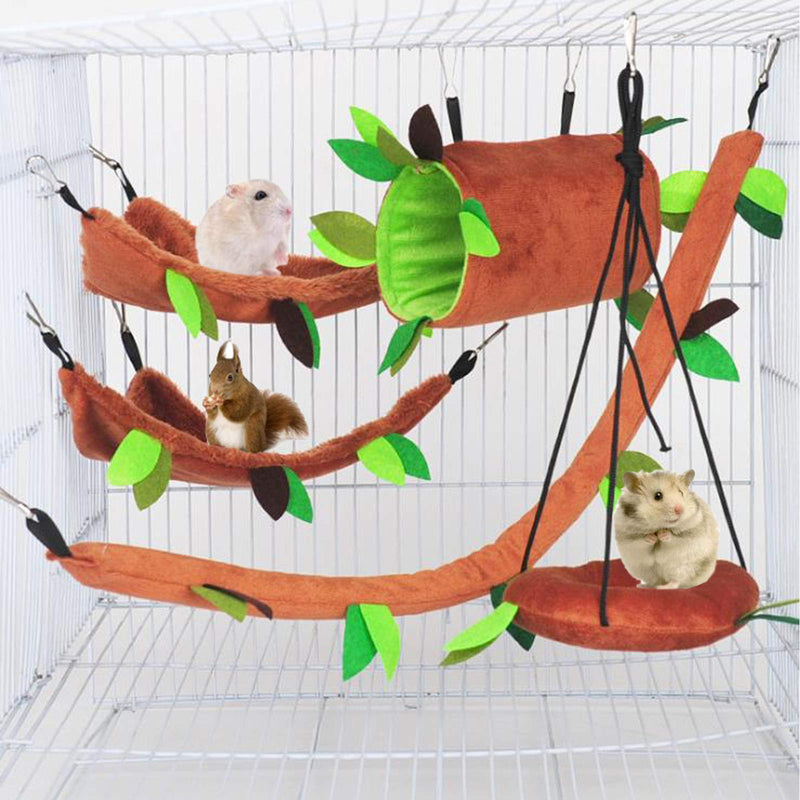 5pcs Hamster Hammock Small Animals Hanging Warm Bed House Cage Nest Accessories Forest Pattern Cage Toy Leaf Hanging Tunnel and Swing for Sugar Glider Squirrel Hamster Playing Sleeping - PawsPlanet Australia