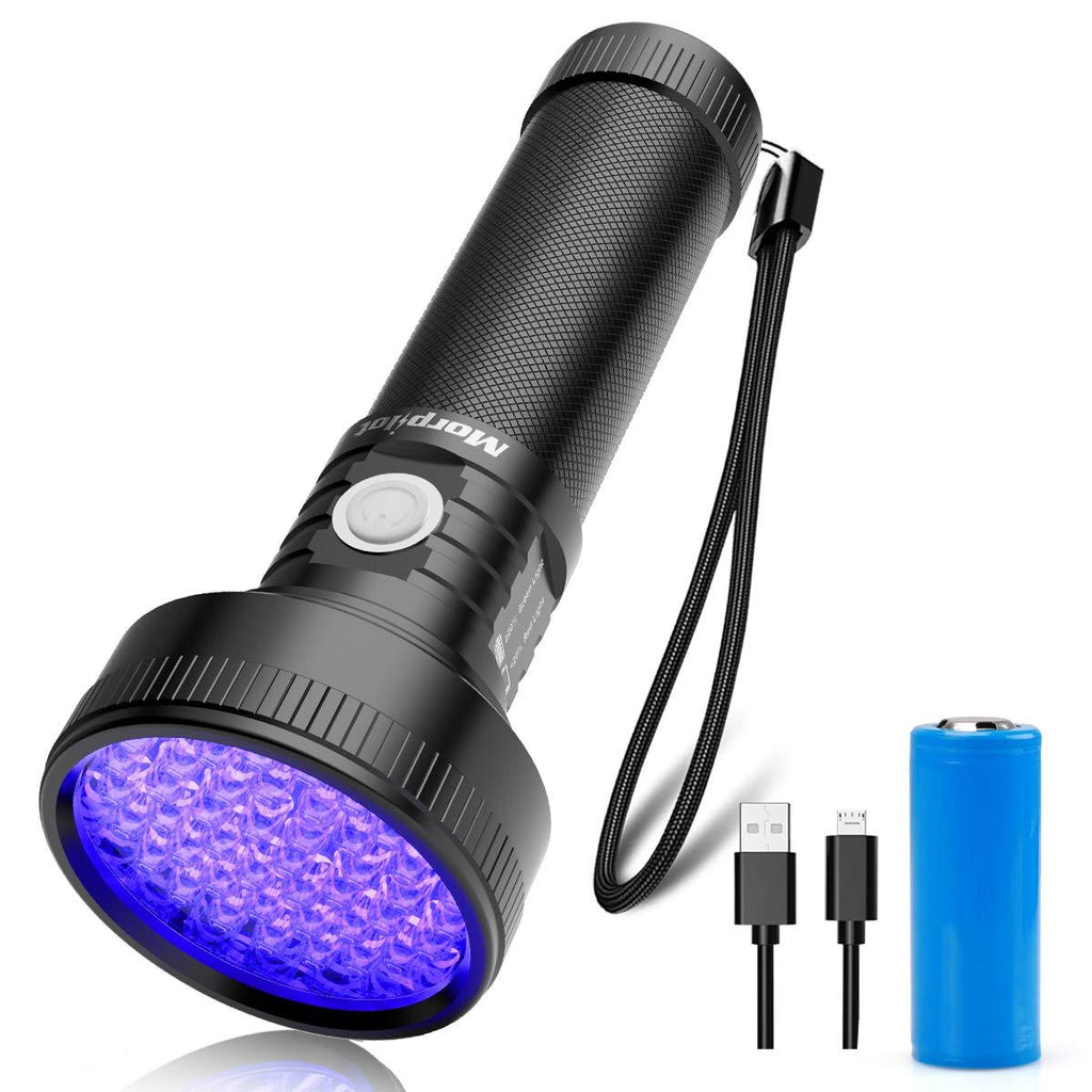 [Australia] - Black Light, morpilot 51 LED UV Flashlight Rechargeable Blacklight Torch Light Pet Urine Detector for Dry Dog Urine, Pet Stains, Verifying Money Documents, Battery Included 