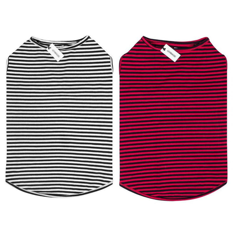 [Australia] - Dog Shirts Cotton Striped T-Shirts, Breathable Basic Vest for Puppy and Cat, Super Soft Stretchable Doggy Tee Tank Top Sleeveless, Fashion & Cute Color for Boys and Girls (XS, Black+Red) X-Small 