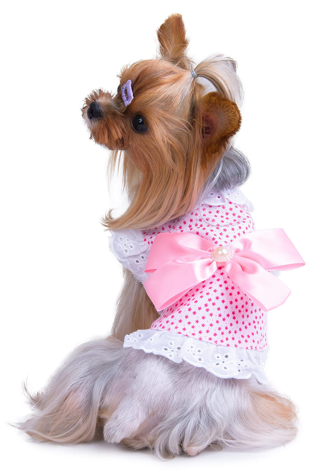 Puppy Dog Cute Princess Elegant Floral Dress,Cotton Lace Skirt with Bowknot for Small Dogs Cats XXXS(Chest10") Pink_Thicken Upgrade - PawsPlanet Australia