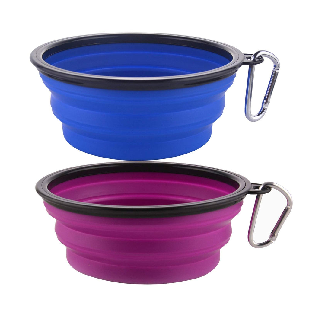 Large Collapsible Dog Bowls, 34oz Travel Water Food Bowls Portable Foldable Collapse Dishes with Carabiner Clip for Traveling, Hiking, Walking, 2 Pack Large,34oz 34oz-Blue&Purple - PawsPlanet Australia