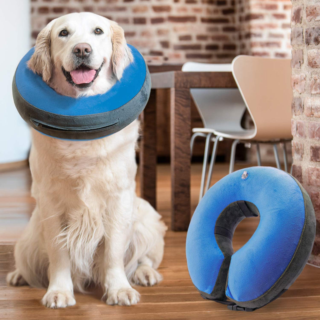 GoodBoy Comfortable Recovery E-Collar for Dogs and Cats – Soft Inflatable Donut Collar Designed for Protecting Small Medium or Large Pets Post Surgery or Wounds Size 1 (Pack of 1) Blue/Grey - PawsPlanet Australia