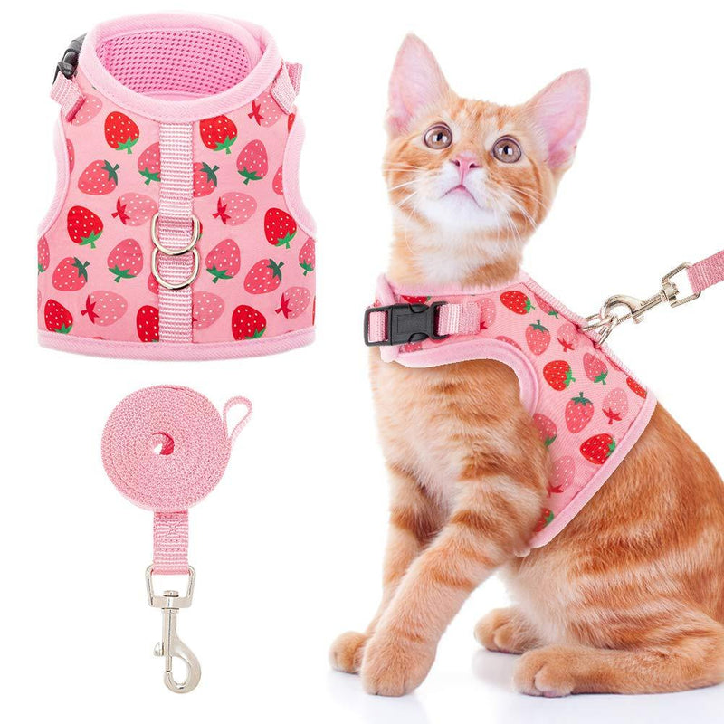 BINGPET Cat Harness and Leash Set - Escape Proof Cat Walking Harness with Cute Pink Strawberry Pattern, Soft Mesh Vest Harness, and Adjustable Pet Harness for Kitties Puppies Small Pets - PawsPlanet Australia