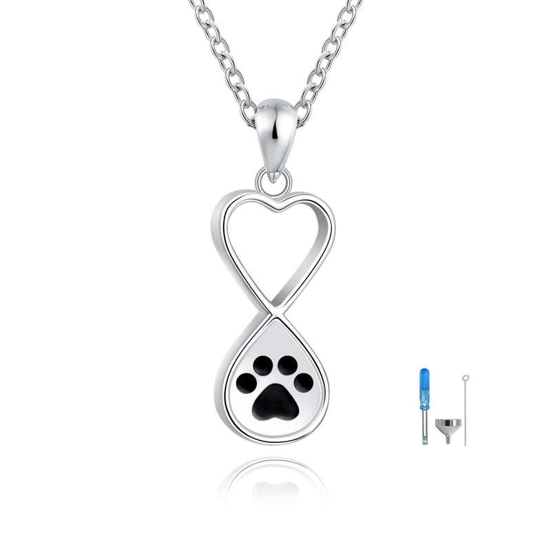 YLT Sterling Silver Cremation Jewelry Urn Necklace for Ashes for Pet Paw Print Memorial Ash Jewelry Keepsake Infinity Urns Pendant Necklaces for Pet's Cat Dog's Ashes Black - PawsPlanet Australia