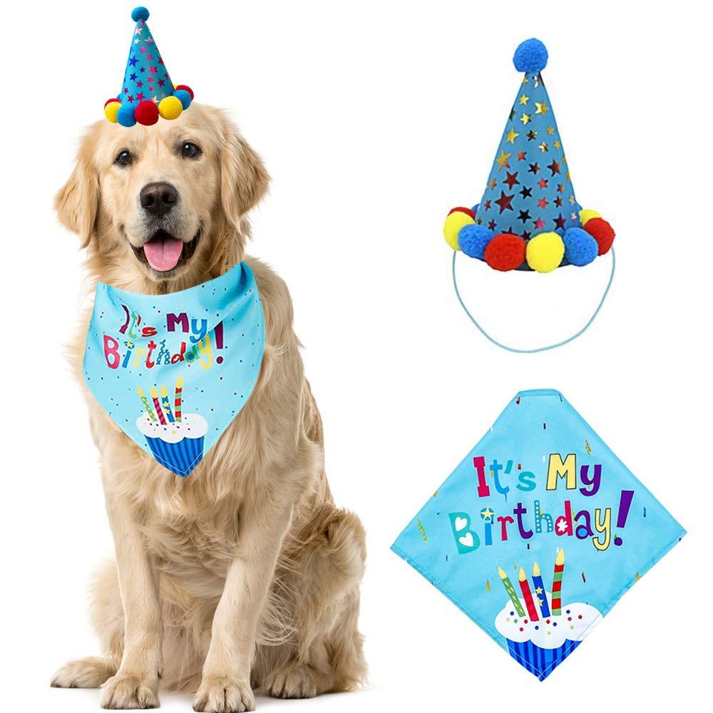 Dog Birthday Bandana Hat Scarf Party Supplies (Blue) Blue - PawsPlanet Australia