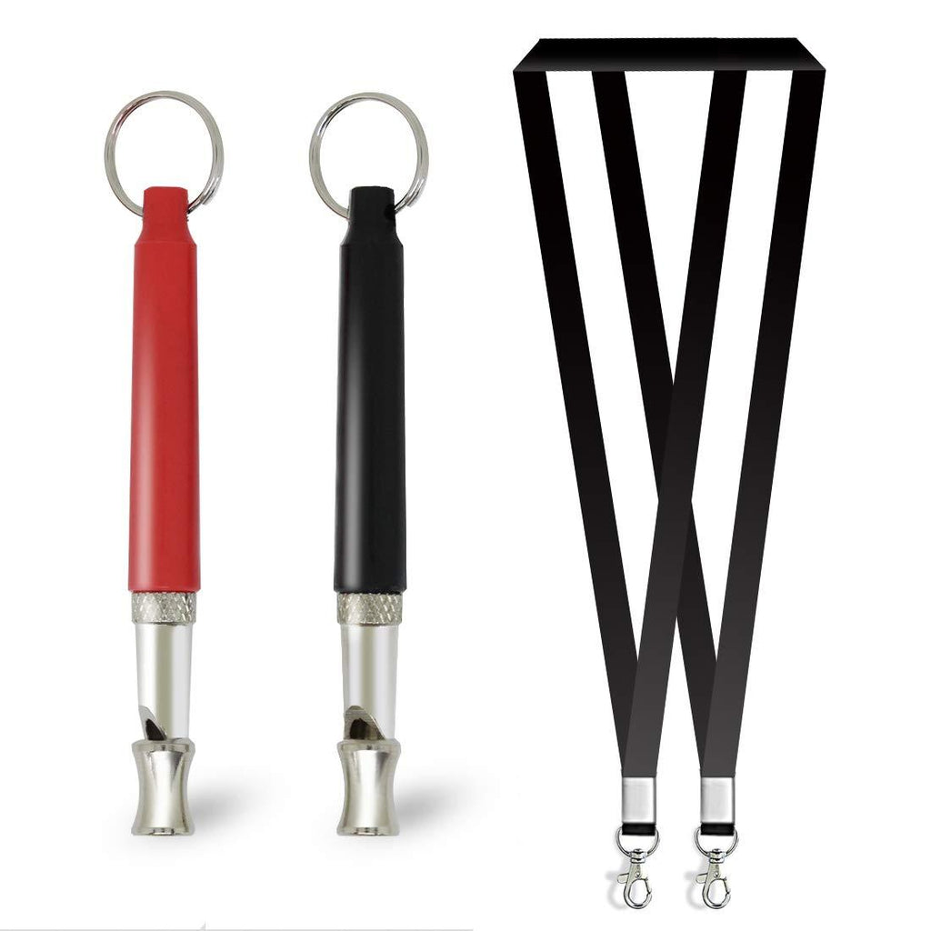 HIFEOS Dog Whistle - Stainless Steel Dog Training Whistles with Adjustable Frequencies, Silent Bark Control Devices for Dogs, Bonus Free Black Lanyard Strap (Set of 2, Black & Red) - PawsPlanet Australia