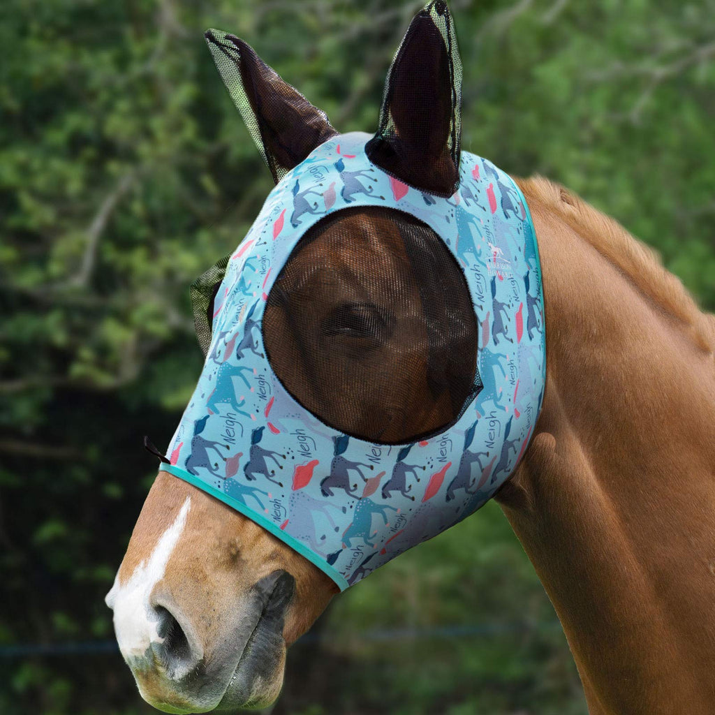 Harrison Howard Super Comfort Horse Fly Mask Elasticity Fly Mask with Ears UV Protection Cob (Medium) Horse Neighing Pattern - PawsPlanet Australia