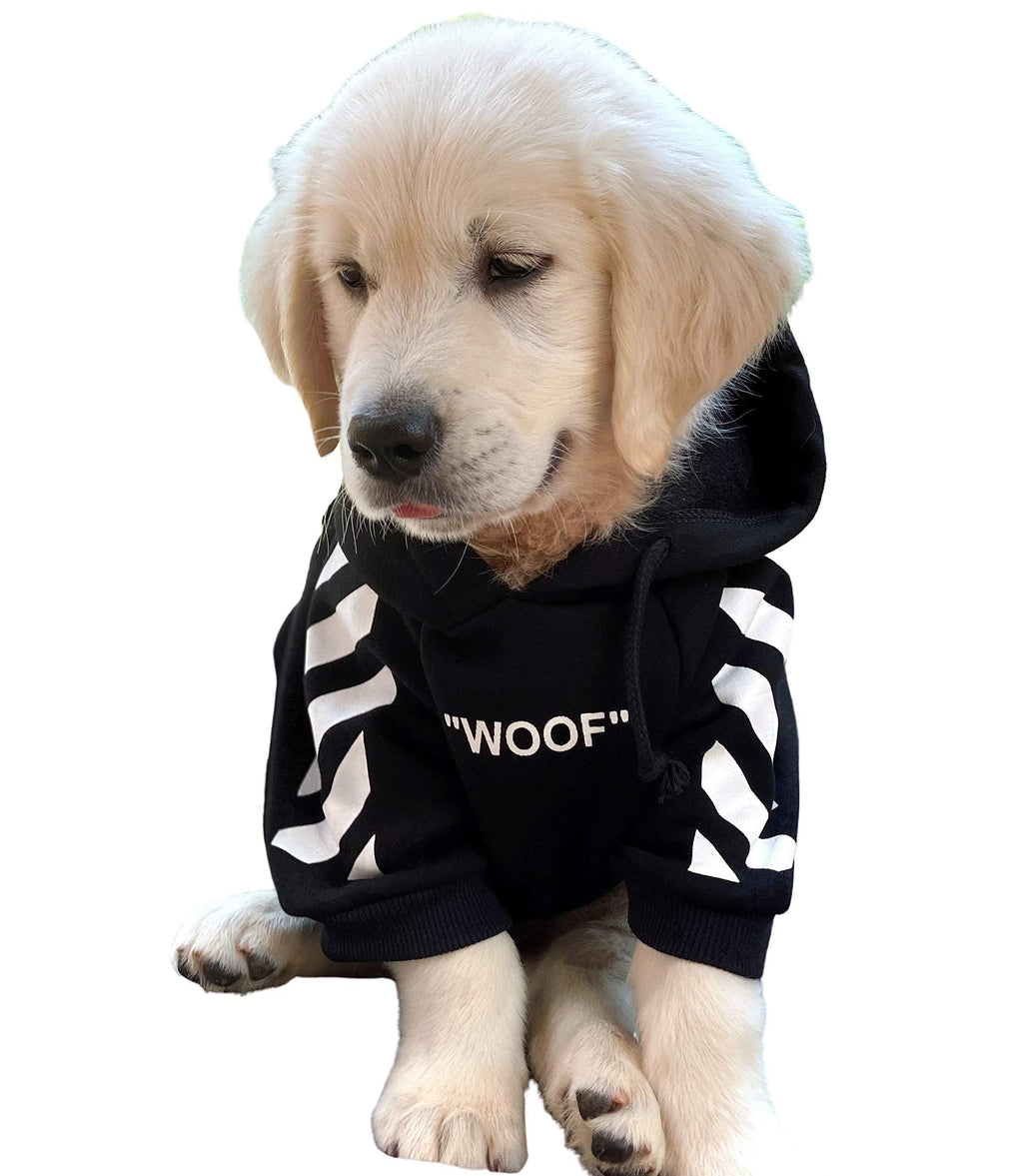[Australia] - ChoChoCho Woof Dog Hoodie Pet Clothes Stylish Streetwear Cotton Sweatshirt Fashion Outfit for Dogs Cats Puppy Small Medium Large Black with White Stripe 