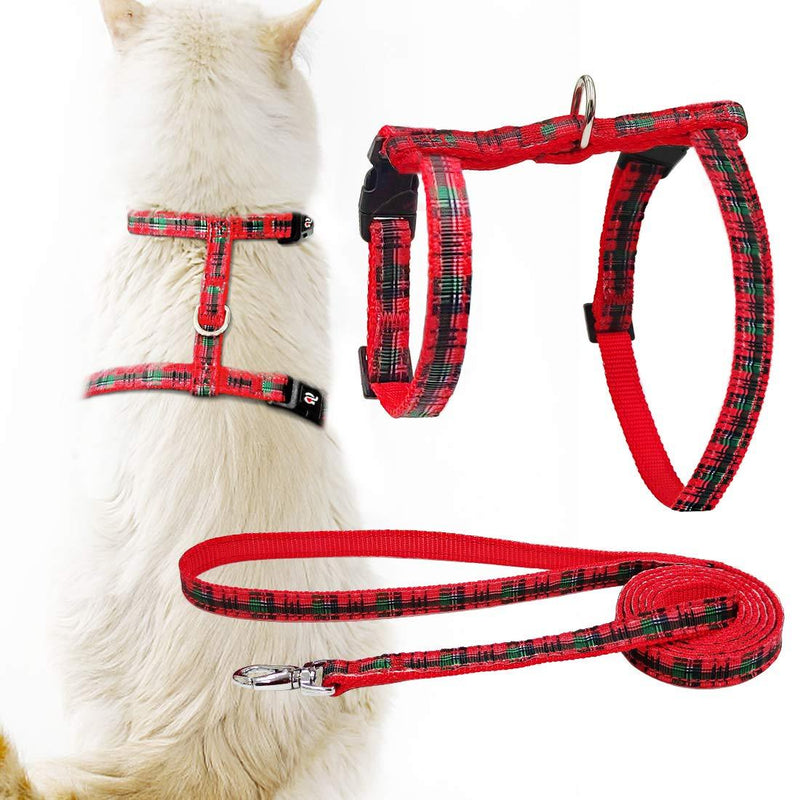 azuza Cat Harness and Leash for Walking Escape Proof, Plaid Design Cat Harhess, Soft Adjustable Harness for Cats Classic Plaid - PawsPlanet Australia