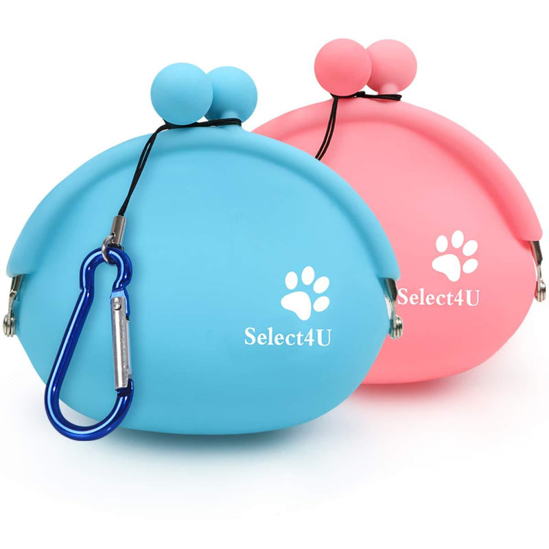[Australia] - Silicone Dog Treat Pouch Reusable, Set of 2 Dog Training Bag Small Dog Snack Pouch Coin Purse Key Case Silicone Coin Pouch Blue & Pink, 5 oz (3.75''x1.75''x3''), Set of 2 