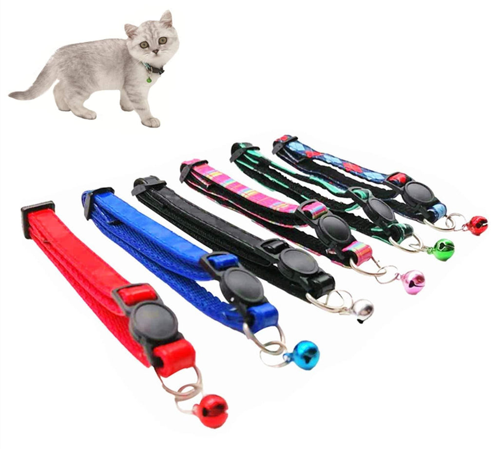 Nylon PU Leather Strip Pet Collar with Bell, Safe Durable Collars for Cats Kitty Puppy Pet Breakaway Collar Adjustable (6pcs/Set) - PawsPlanet Australia