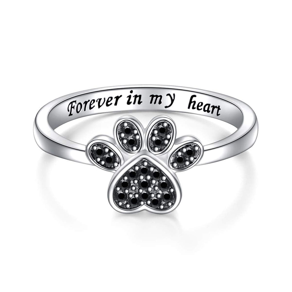 S925 Sterling Silver Jewelry Engraved Forever in my heart Puppy Dog Cat Pet Paw Print CZ Ring Black 7 - PawsPlanet Australia