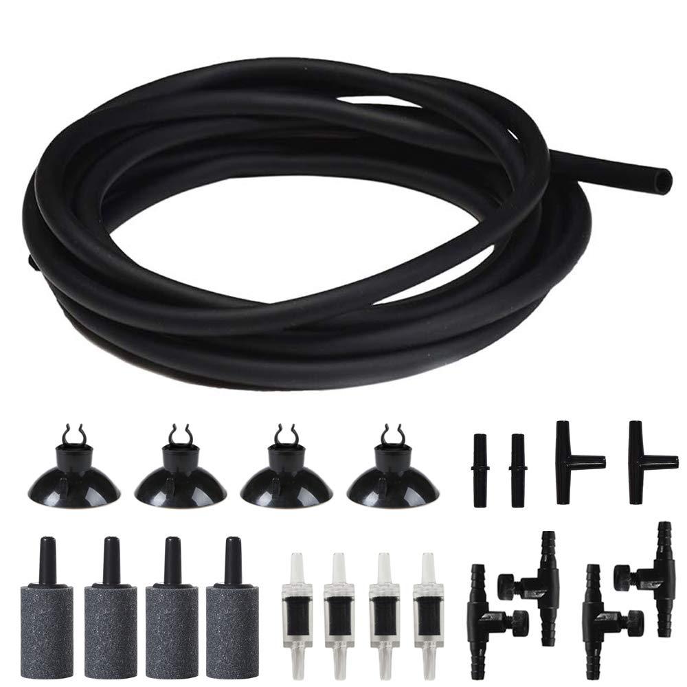 JIH Aquarium Air Pump Accessories Set -25 Feet Airline Tubing Black Standard, Air Stones,Check Valves, Suction Cups and Connectors - PawsPlanet Australia