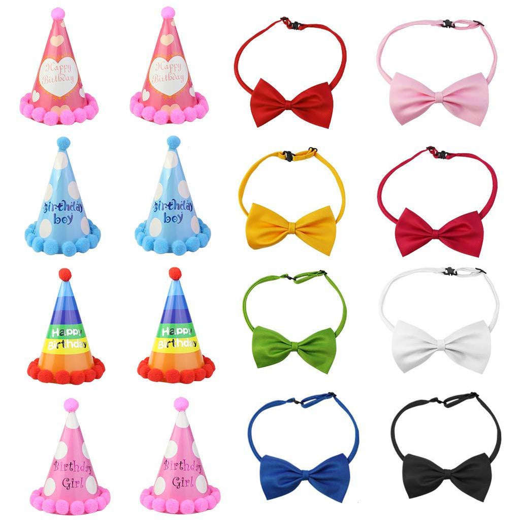 Yookat 8 Pieces Dog Party Hat with 8 Pieces Bow Tie Necktie Collar Dog Cone Hats Set Birthday Party Hat for Dogs Party Supplies - PawsPlanet Australia