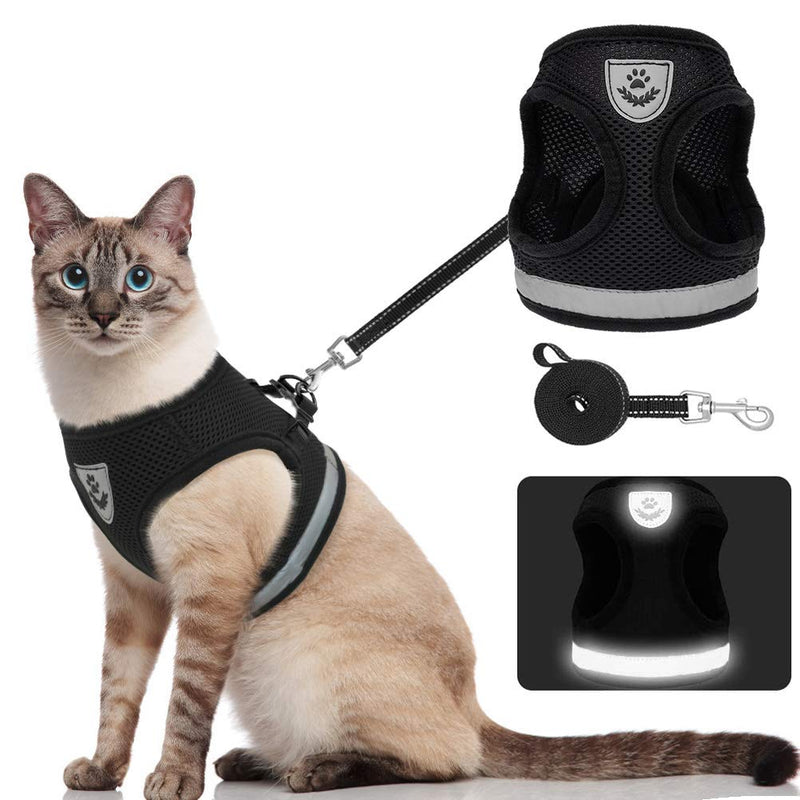 KOOLTAIL Escape Proof Cat Harness and Leash - Adjustable Reflective Vest Harness and Leash for Walking - Breathable Mesh and Reflection Strap - for Cats and Puppy Extra Small Black - PawsPlanet Australia