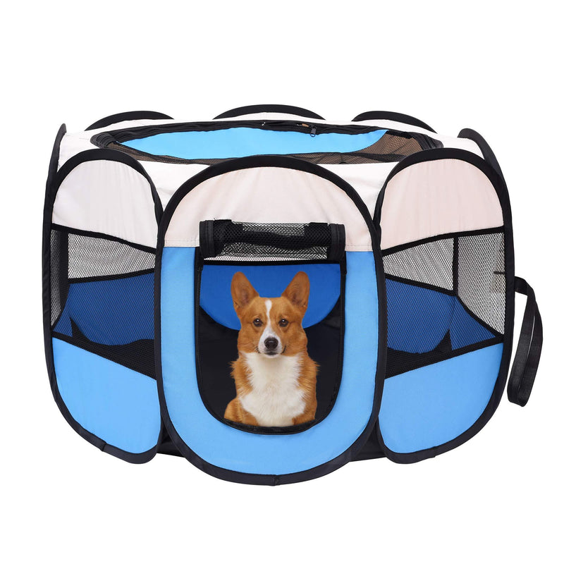 Mile High Life | Portable Cat Dog Crate | Foldable Dog Case Tent | Collapsible Travel Crate | Water Resistant Shade Cover | for Dogs/Cats/Rabbit Small-Dia29"*H17" Blue - PawsPlanet Australia