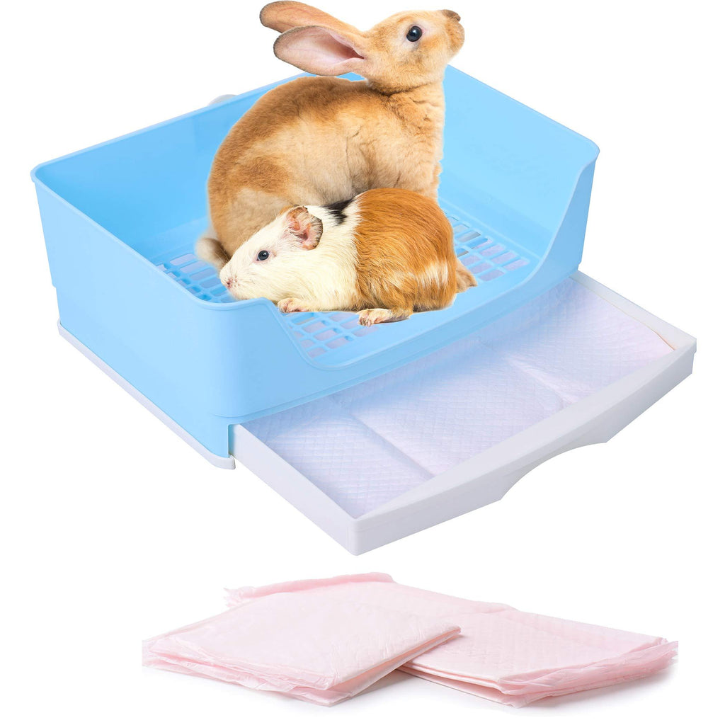 CALPALMY Large Rabbit Litter Box with Bonus Pads, Drawer, Corner Toilet Box and Bigger Pet Pan for Adult Guinea Pigs, Chinchilla, Ferret, Galesaur, Small Animals Blue - PawsPlanet Australia