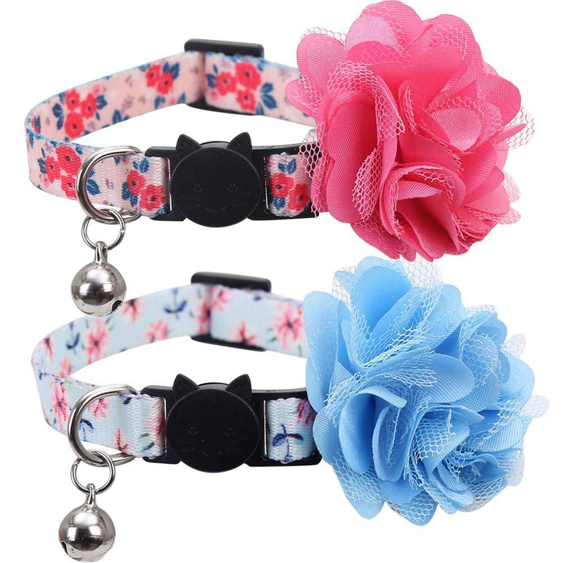 Lamphyface 2 Pack Cat Collar Floral with Bell and Removable Flower Breakaway Adjustable for Cats Kitten - PawsPlanet Australia