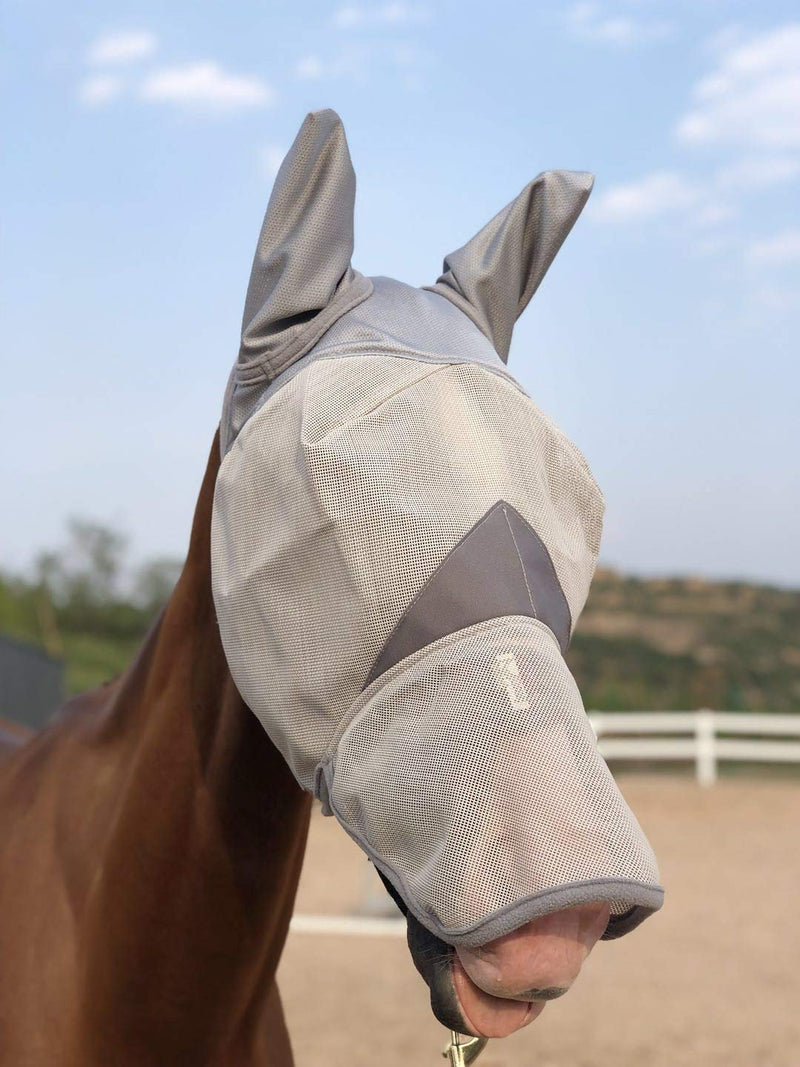 TGW RIDING Horse Long Nose Fly Mask with Ears (XS, Gray) XS - PawsPlanet Australia