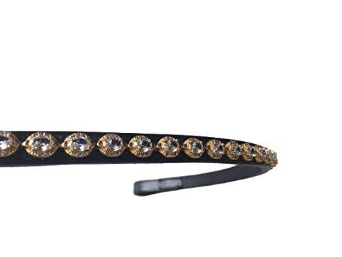 Cwell Equine English Leather Crystal Browband 4/8" with Clear Golden Crystals Black Full (807-18-19) - PawsPlanet Australia