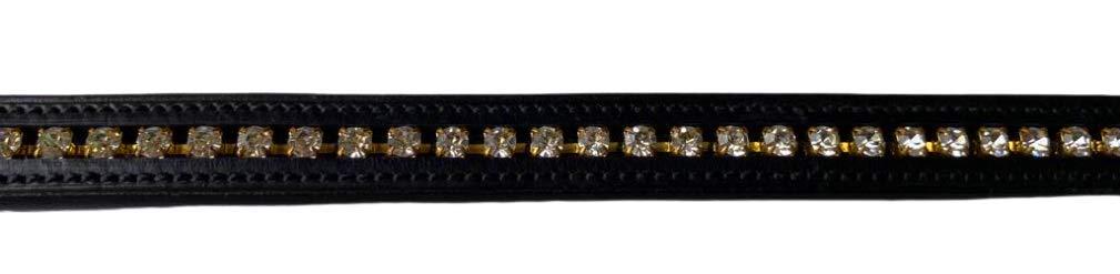 Cwell Equine English Leather Browband 5/8" with single row clear crystals Black Full (828-18-19) - PawsPlanet Australia