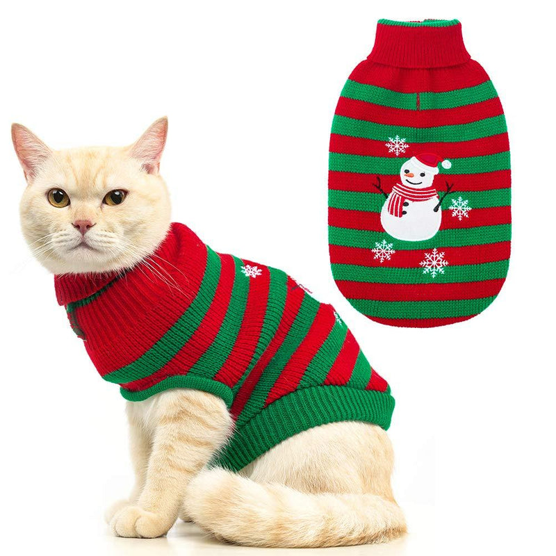 [Australia] - KOOLTAIL Cat Christmas Sweater - Snow Man Stripes Xmas Cats Holiday Sweaters Soft Knit to Keep Warm in Winter Ugly Sweaters Jumpsuits for Cats Small Dogs Pupp S(Chest 9";Neck 11";Back 10") 