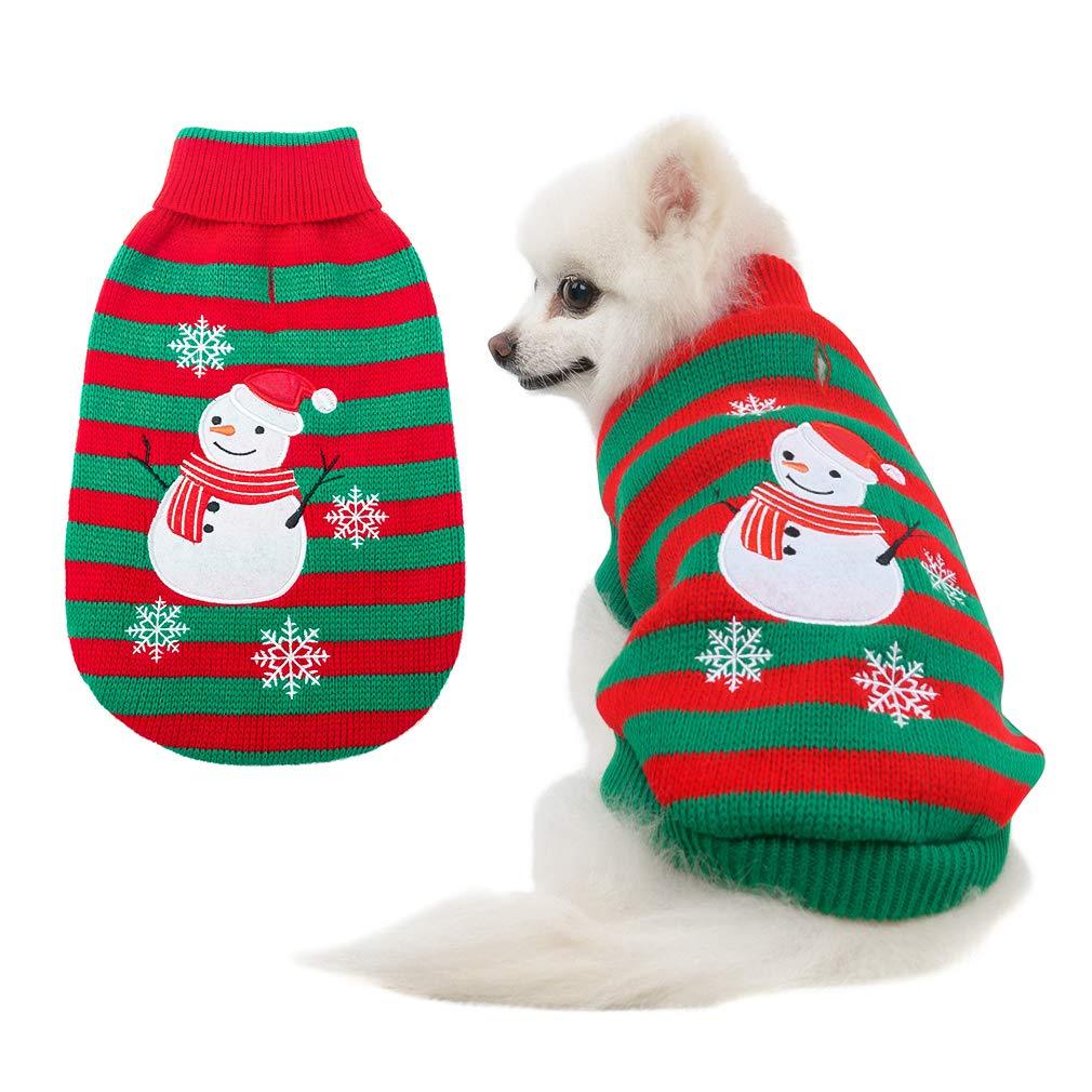 [Australia] - KOOLTAIL Dog Christmas Sweater - Snow Man Stripes Xmas Dog Holiday Sweaters Soft Knit to Keep Warm in Winter Ugly Sweaters Jumpsuits for Small Medium Large Dogs Cats XS(Neck 9"-10";Chest 15"-16") 