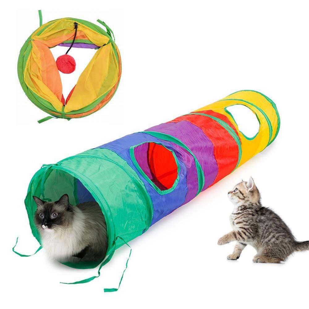 Aiky Cat Tunnel, Cat Tunnels for Indoor Cats, Long Tube Cat Toys, Collapsible Kitty Tunnel Bored Cat Pet Toys with Toy Ball, 2 Peek Hole for Cat, Puppy, Kitten, Rabbit - PawsPlanet Australia