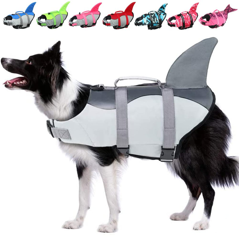 EMUST Dog Life Jacket Shark, Ripstop Dog Lifesaver Vests with Rescue Handle for Small Medium and Large Dogs, Pet Safety Swimsuit Preserver for Swimming Pool Beach Boating XS Grey - PawsPlanet Australia