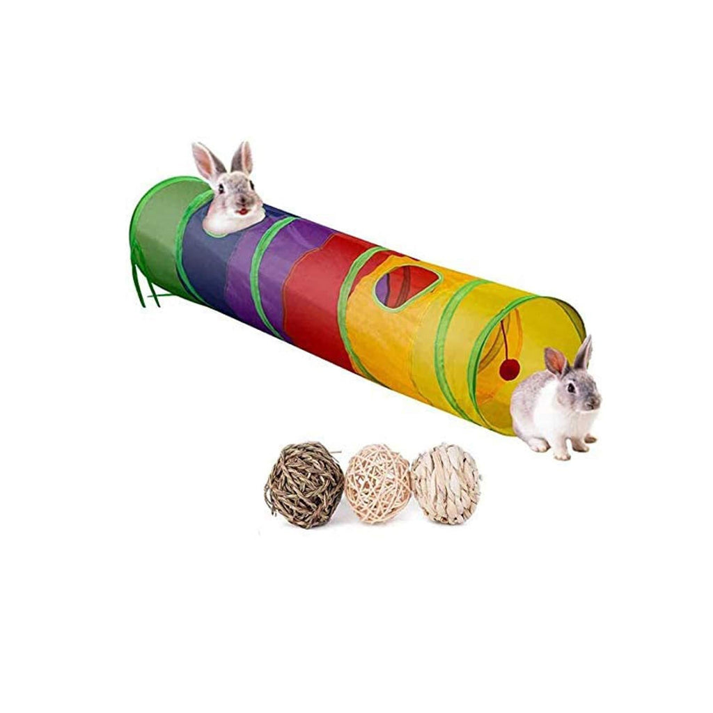 Bunny Hideout, Rabbit Tunnels and Tubes, 3 Pack of Grass Balls - Collapsible Hideaway Small Animal Activity Tunnel Toys for Chinchillas Ferrets Guinea Pigs Gerbils Hamsters Rats, Size - 47 x 10 In - PawsPlanet Australia