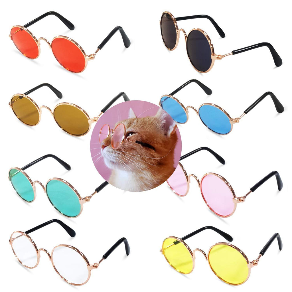[Australia] - 8 Pcs Pet Sunglasses Retro Funny Round Metal Prince Glasses Set for Small Cats Dogs Cosplay Toys Photos Props Accessories 8 pack color mix 