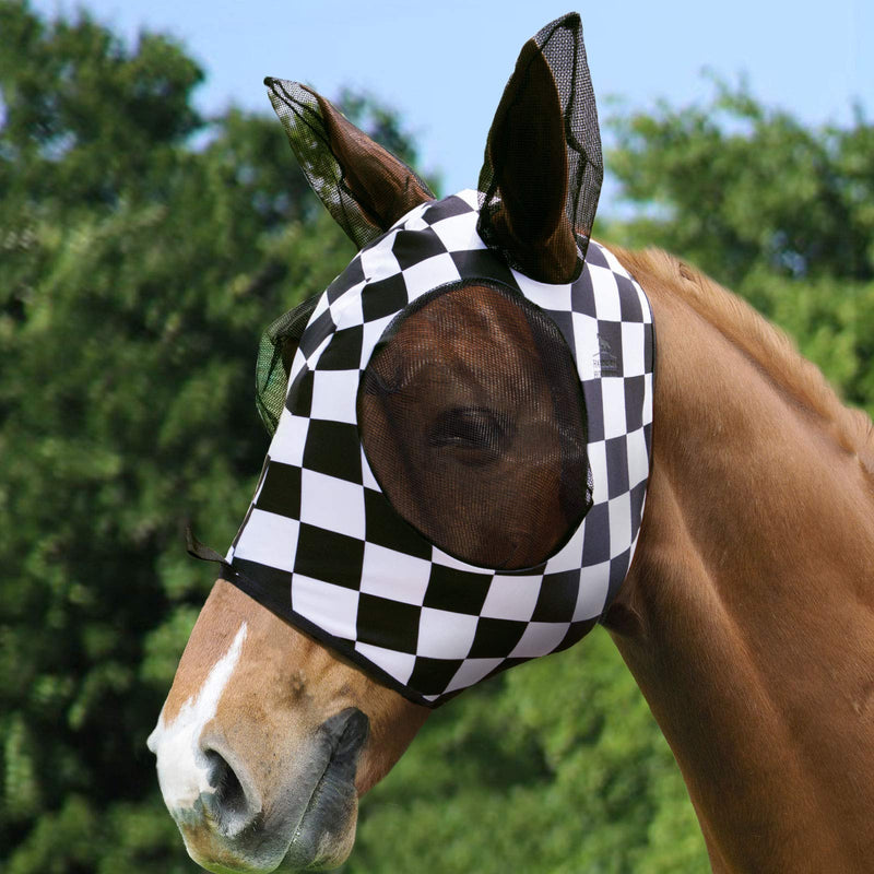 Harrison Howard Super Comfort Horse Fly Mask Elasticity Fly Mask with Ears UV Protection for Horse-Checker Board Full (Large) Checker board - PawsPlanet Australia