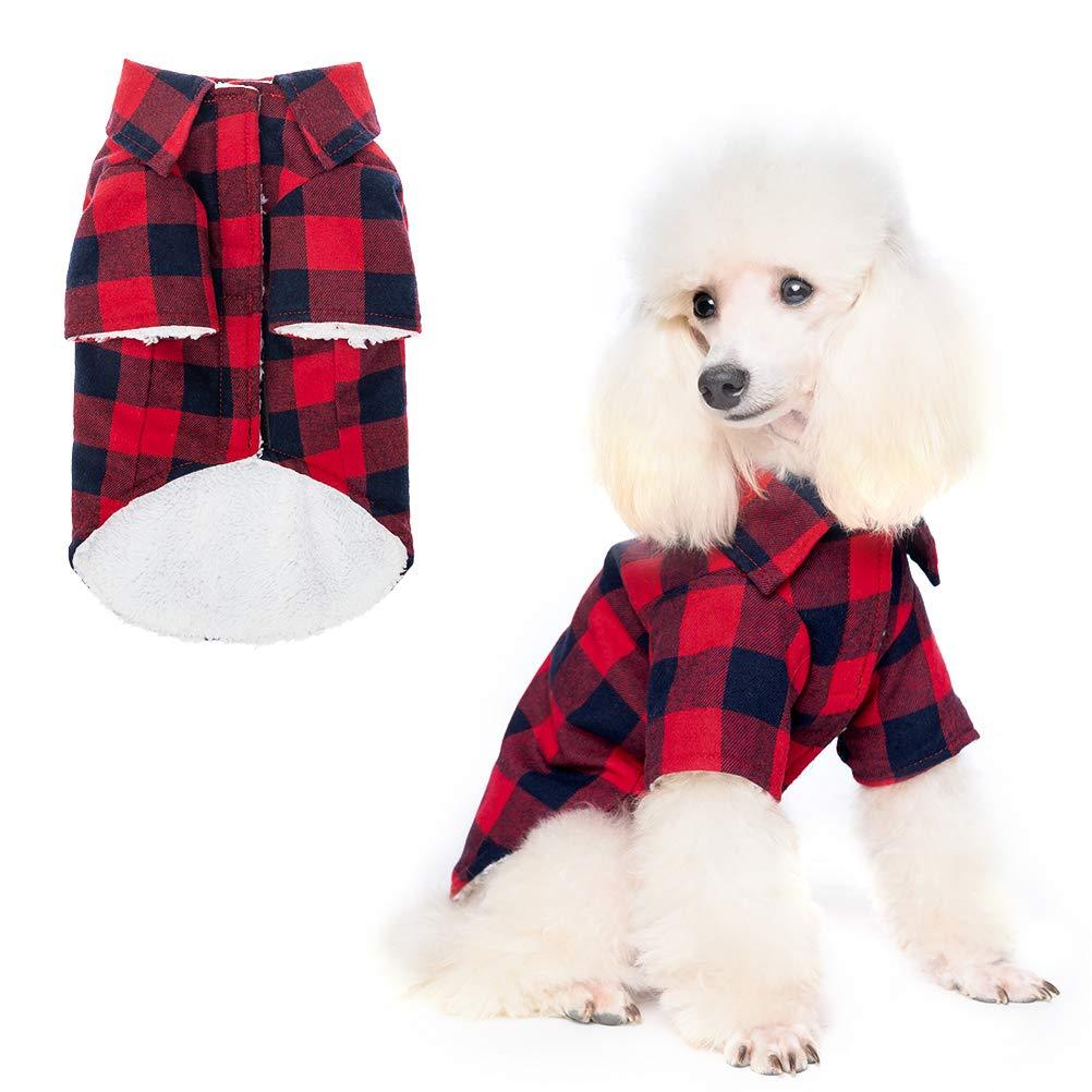 [Australia] - PUPTECK Dog Winter Clothes Fleece Shirt - Classic Plaid Cold Weather Dog Vest Jacket, Checkered Warm Outfits Apparel Soft Pet Coat for Puppies, Small Medium Breeds Dogs X-Small Red 