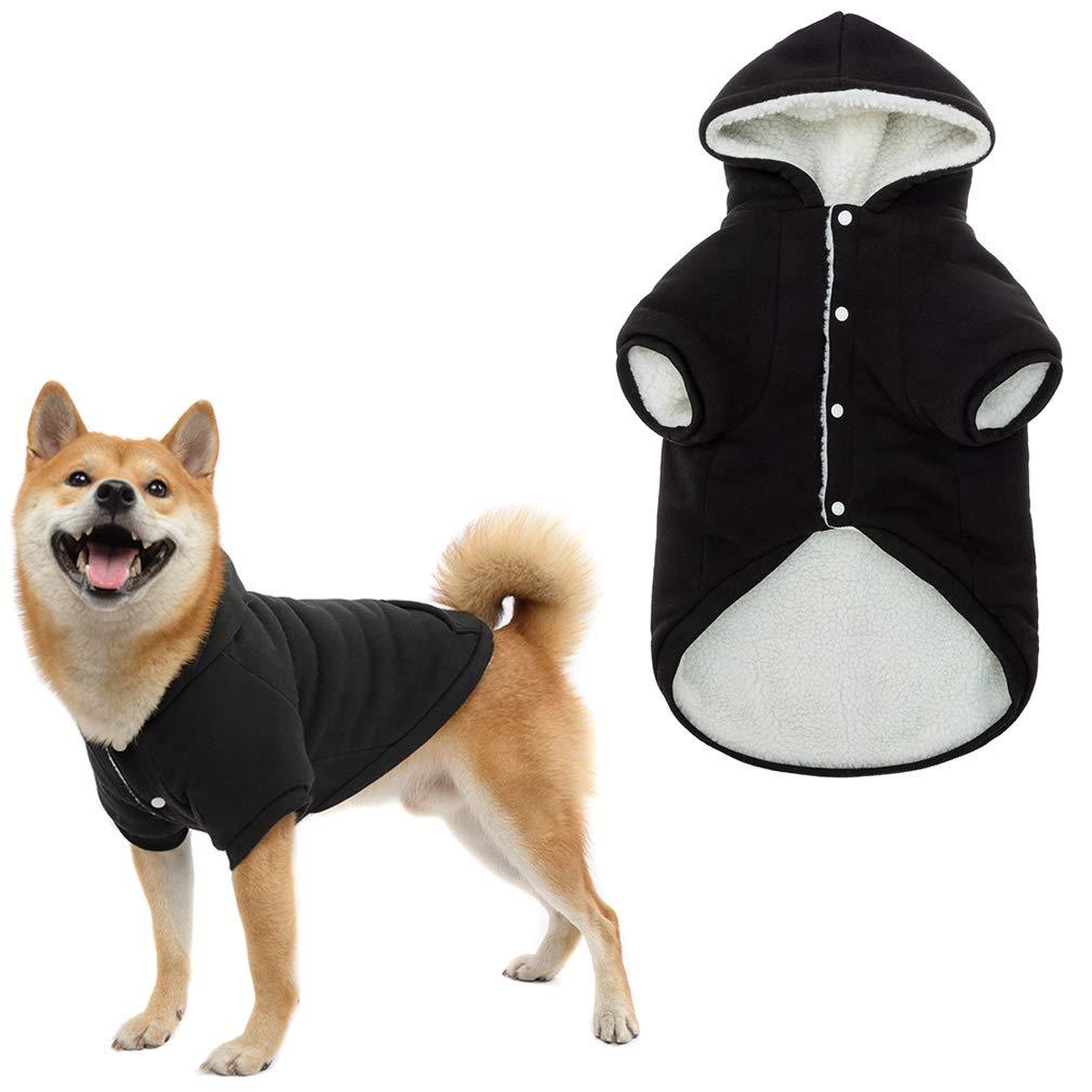 [Australia] - Warm Fleece Dog Hoodie Pet Winter Coat - Cute Sport Style Dog Sweater with Paw Design, Soft Pet Jacket, Cold Weather Clothes for Small Medium Large Dogs M: Neck Girth 15.50in, Chest Girth 18in Black 