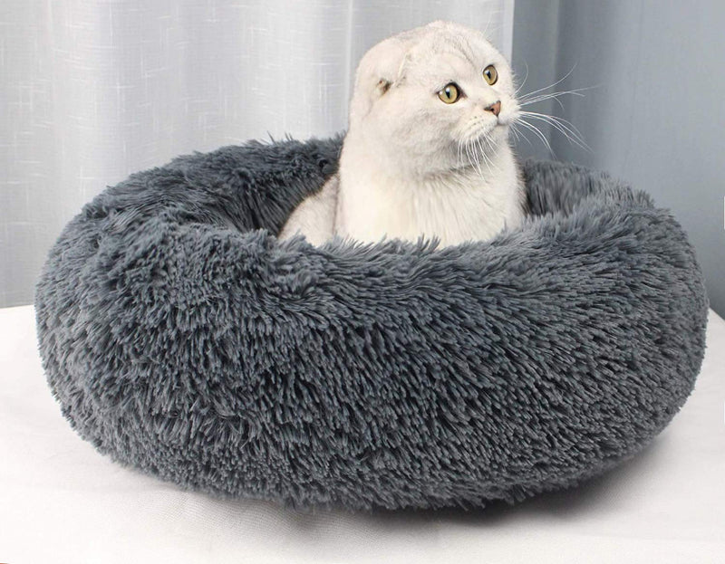 PORT&LOTUS Cat and Dog Bed for Small Dogs, Cat Beds for Indoor Cats with Machine Washable, Waterproof Base, Fluffy Anti-Slip Cat Calming Donut Cuddler Bed, Durable Soft Cushion for Mini Size Pet 20IN Grey - PawsPlanet Australia