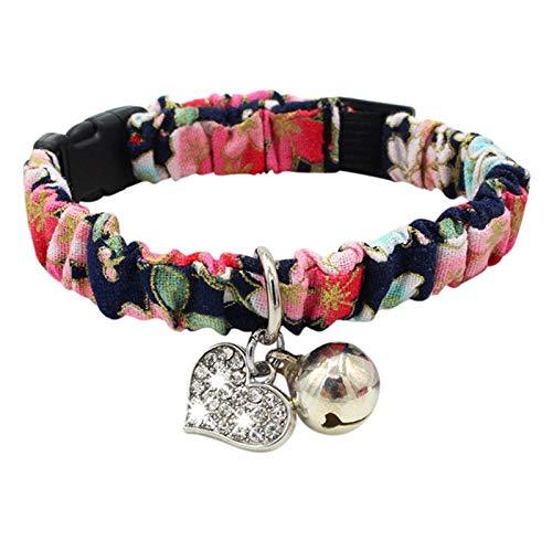 Cat Collar with Bell Charm Floral Design Elastic Adjustable Band - PawsPlanet Australia