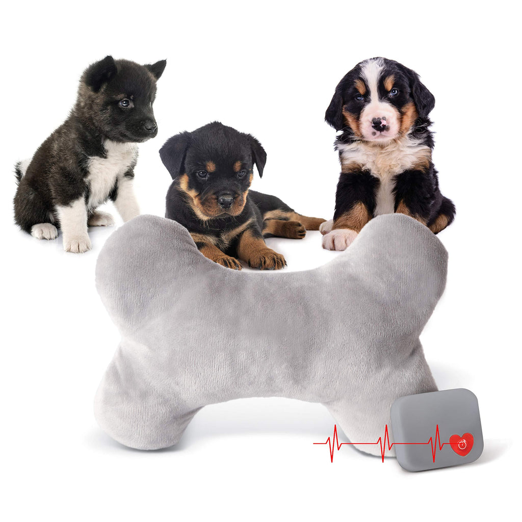 K&H Pet Products Mother's Heartbeat Pillow For Puppies and Kittens Plush Toy with Breed Specific Heartbeat Rhythm Gray Bone Pillow Large Breed Heartbeat - PawsPlanet Australia